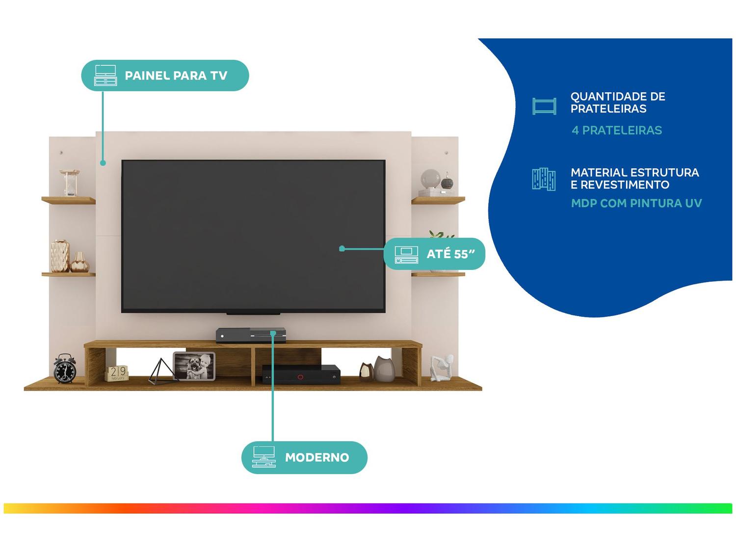 Painel para TV até 55" Caemmun Domínio 4 Prateleiras
