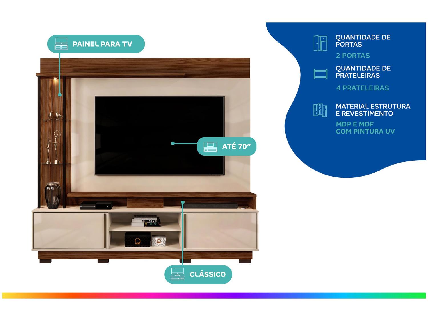 Painel para TV até 70” DJ Móveis Martino 4 Prateleiras