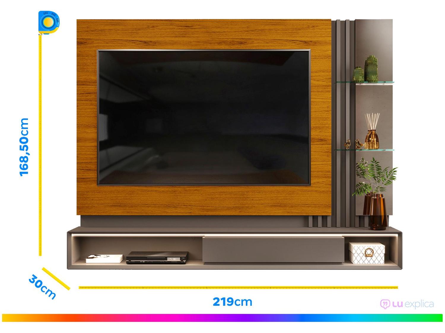 Painel para TV até 70” DJ Móveis Pietro 2 Prateleiras