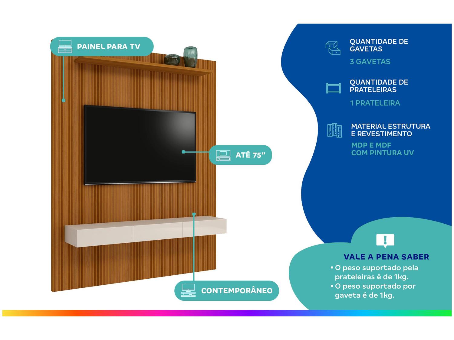 Painel para TV até 75” EDN Móveis Turin