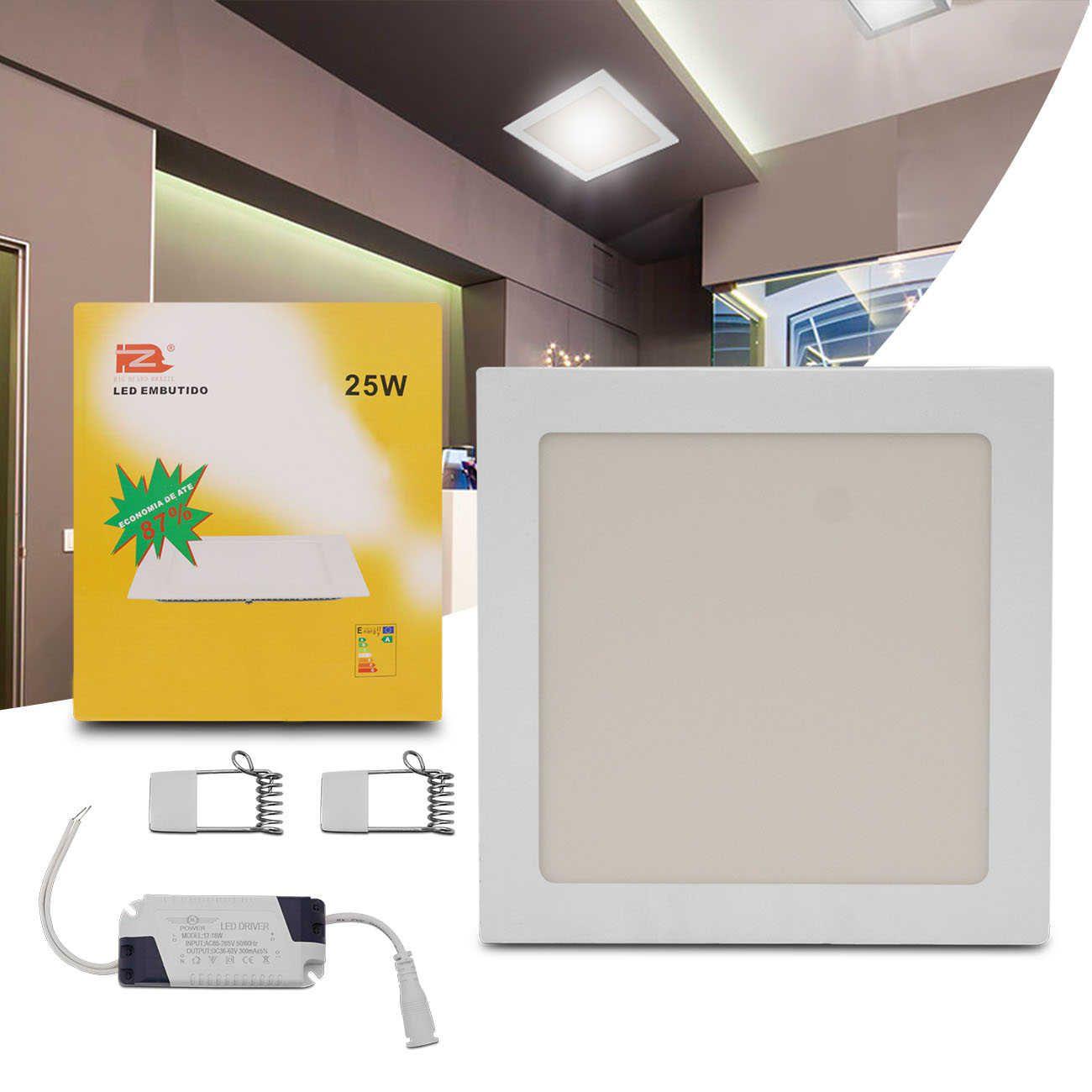 Painel Plafon Luminária Led Quadrado Slim 25W 6000K Branco Frio Bivolt