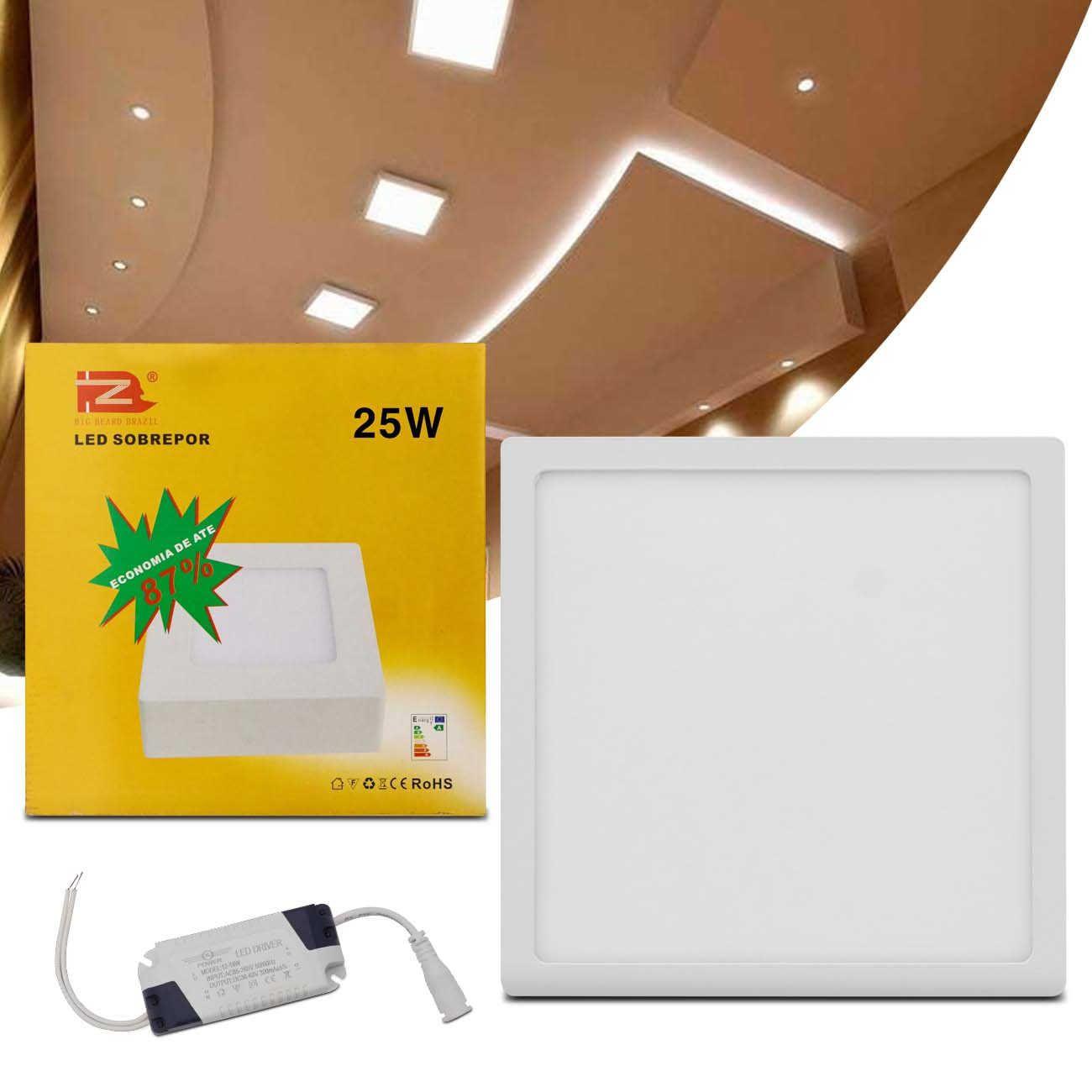 Painel Plafon Luminária Led Quadrado Slim 25W 6000K Branco Frio Bivolt