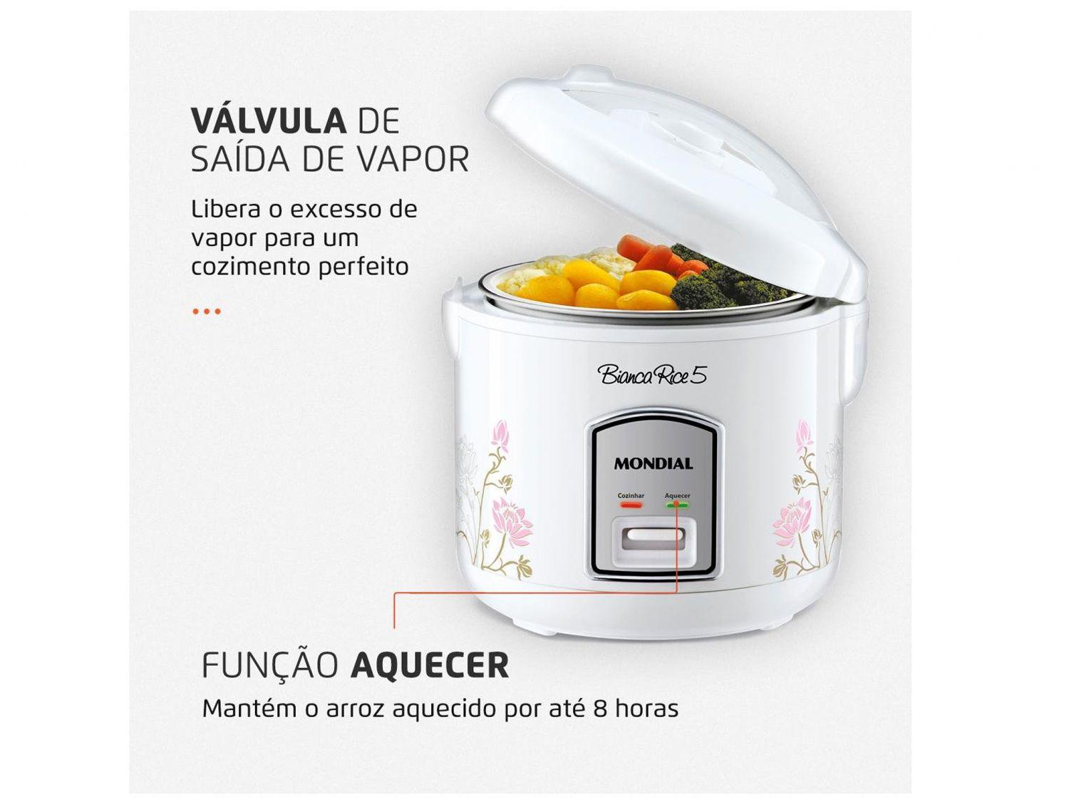 Panela de arroz elétrica Mondial Bianca Rice branca com arroz cozido perfeitamente