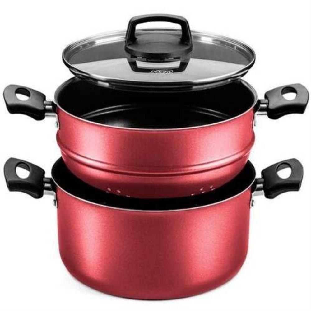 Panela De Cozimento A Vapor Antiaderente Vermelha - Dona Chefa - Cozi ...