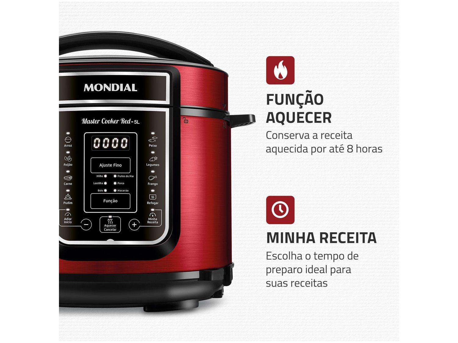Destaque para as funções de aquecer por 8 horas e o modo Minha Receita