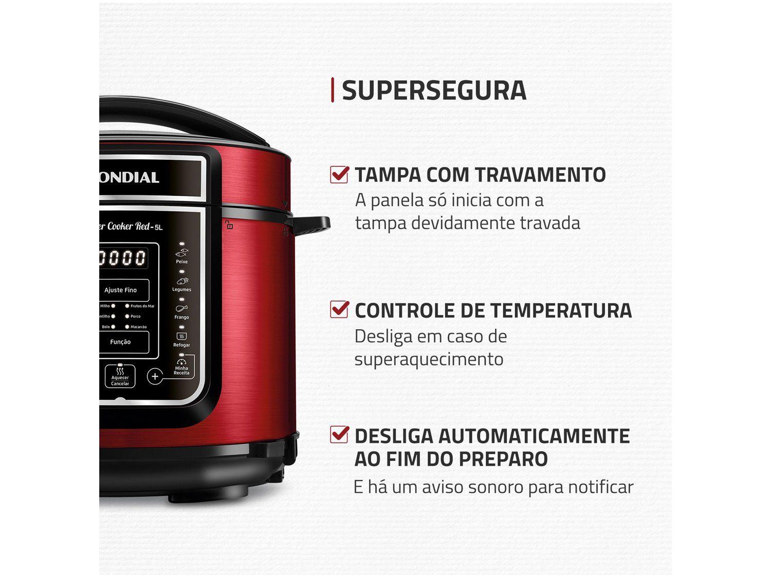 Infográfico sobre os sistemas de segurança incluindo travamento da tampa e desligamento automático