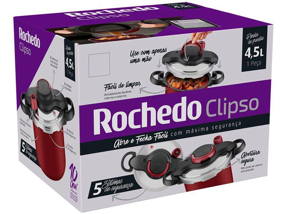 Panela de PressÃ£o Rochedo Antiaderente Vermelho 4,5L Fechamento Externo Clipso