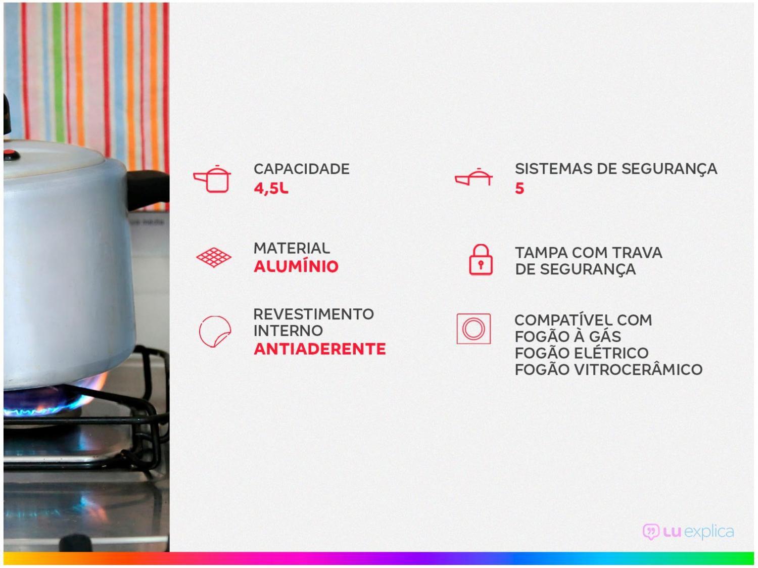 Panela de PressÃ£o Rochedo Antiaderente Vermelho 4,5L Fechamento Externo Clipso