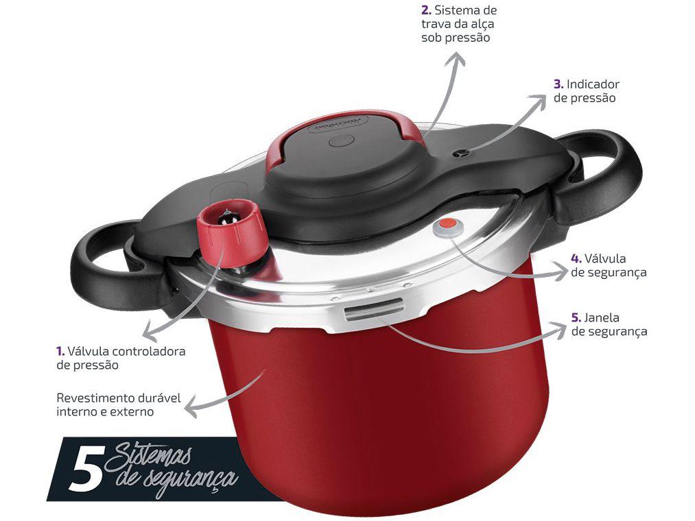 Panela de PressÃ£o Rochedo Antiaderente Vermelho 4,5L Fechamento Externo Clipso