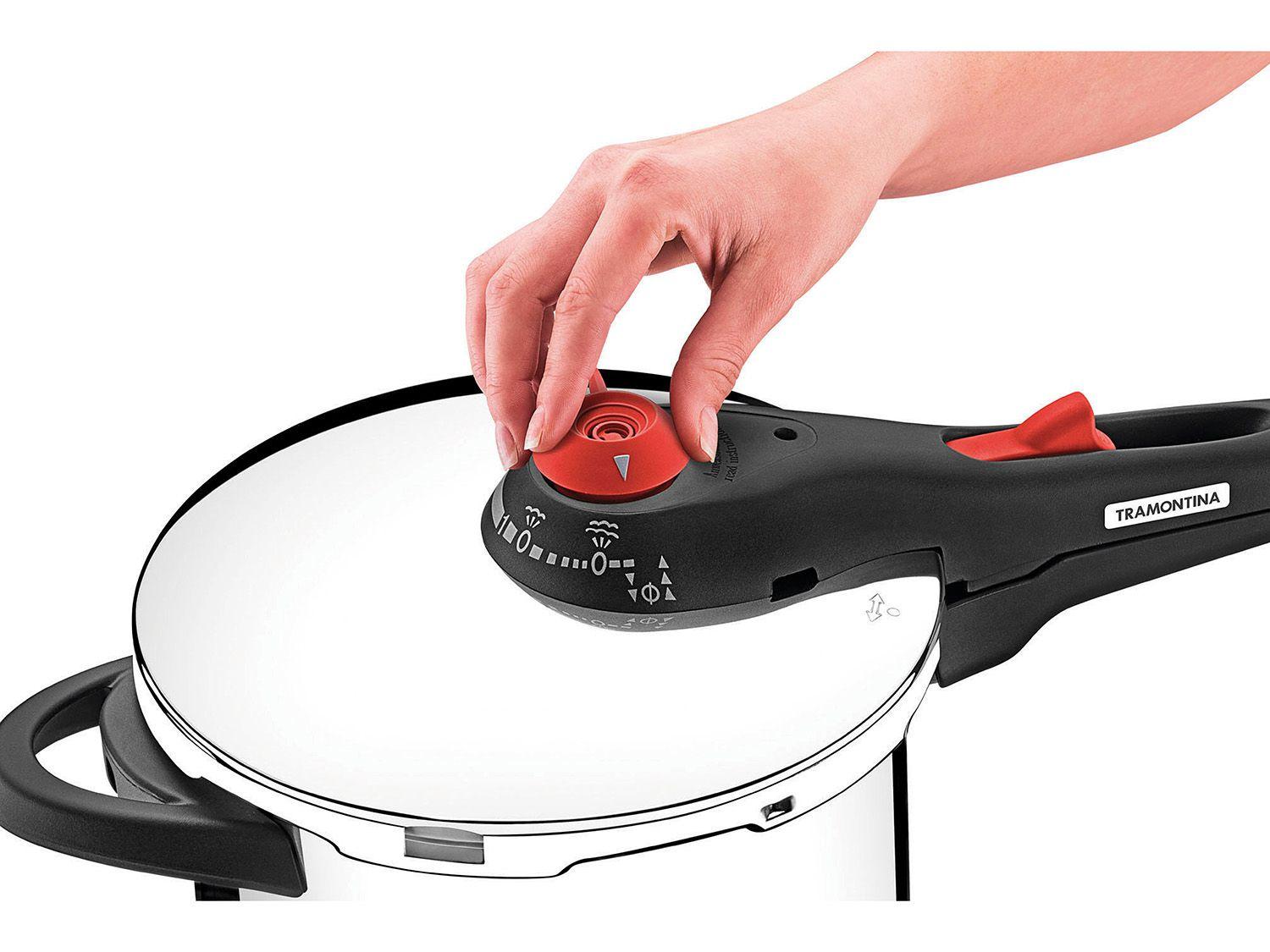 Panela de Pressão Tramontina Aço Inox Fundo Triplo 6L com 5 Dispositivos de Segurança Solar 625162