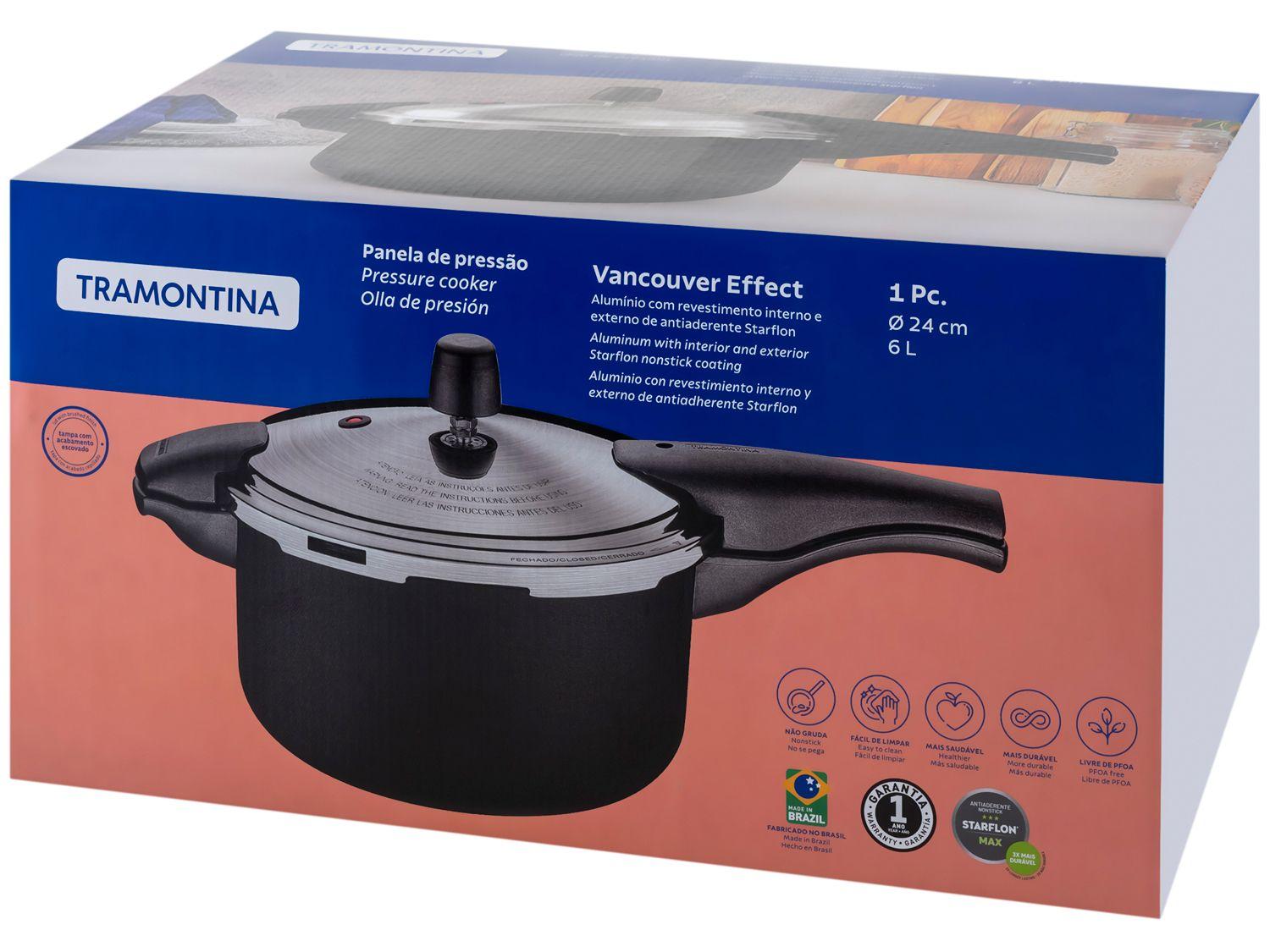 Panela de Pressão Tramontina Antiaderente 6L Preto e Prata Vancouver Effect
