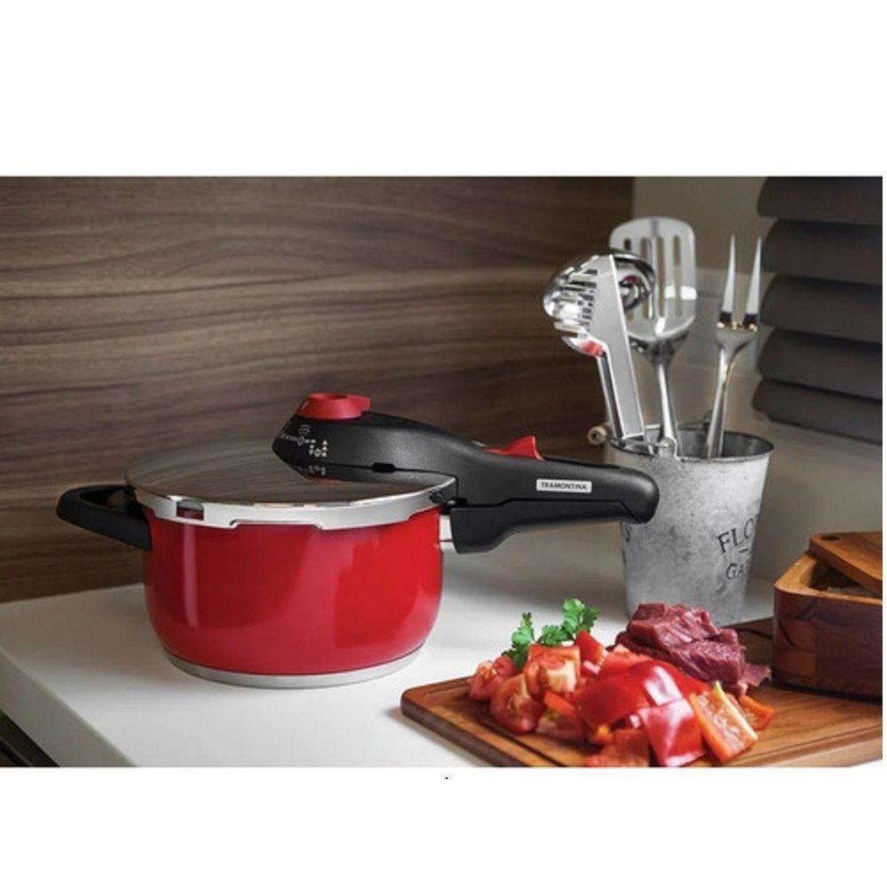Panela pressao com fundo triplo inox vermelha 4,5l solar 62513226 ...
