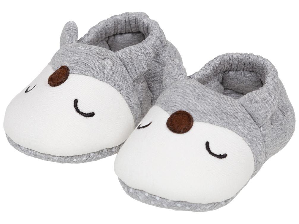 Pantufa Infantil de Algodão Sapatilha Raposa Cinza Antiderrapante