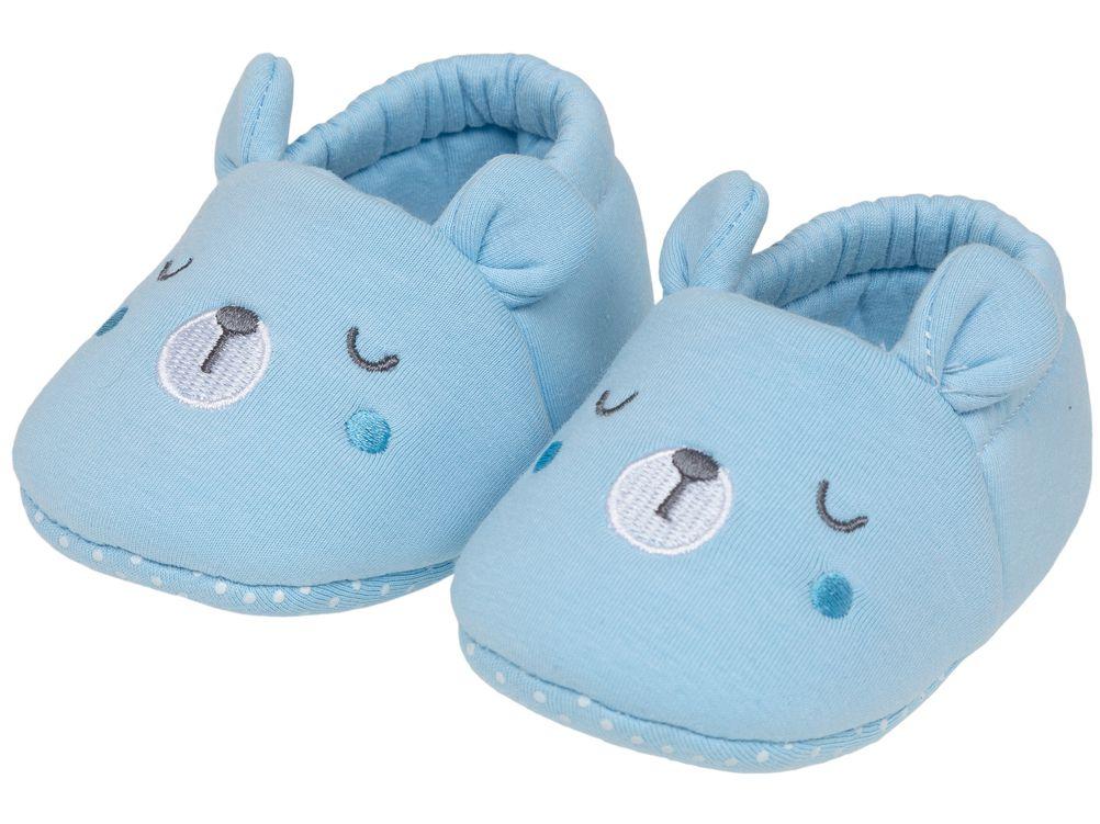 Pantufa Infantil de Algodão Sapatilha Urso Azul Antiderrapante
