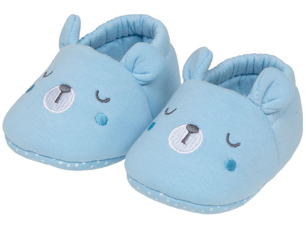Pantufa Infantil de Algodão Sapatilha Urso Azul Antiderrapante