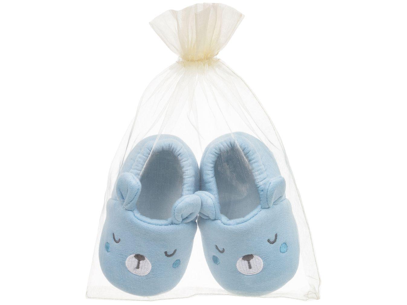 Pantufa Infantil de Algodão Sapatilha Urso Azul Antiderrapante