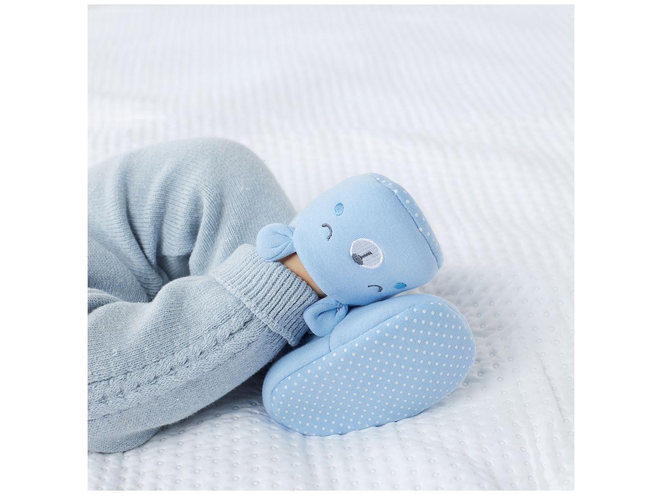 Pantufa Infantil de Algodão Sapatilha Urso Azul Antiderrapante