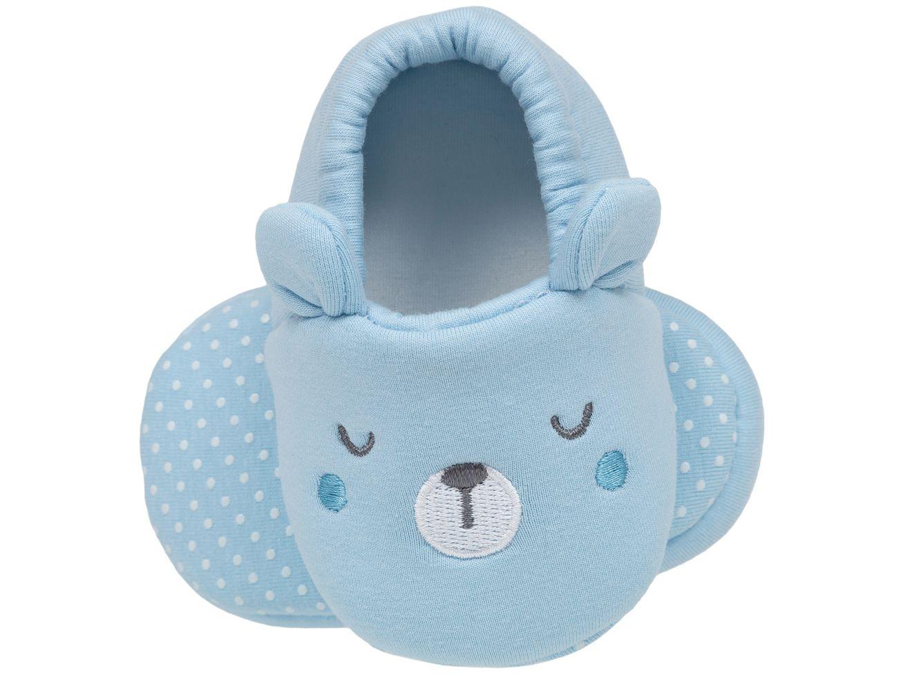 Pantufa Infantil de Algodão Sapatilha Urso Azul Antiderrapante