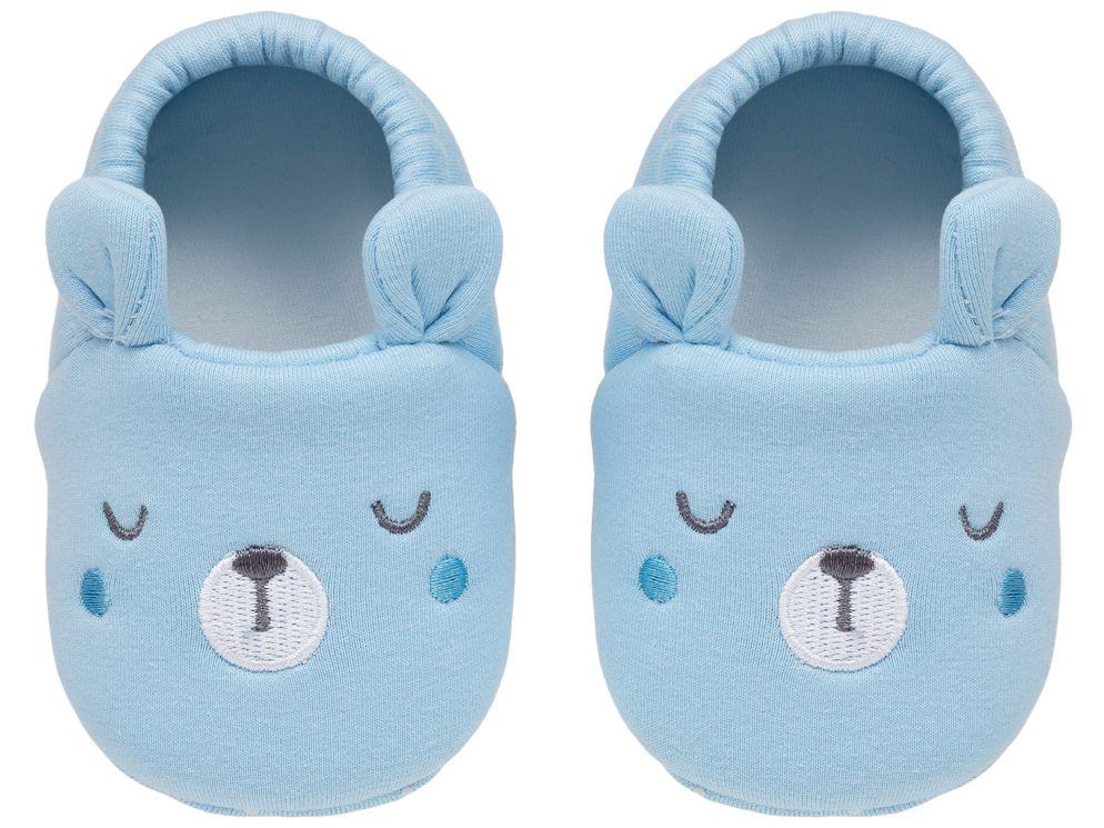 Pantufa Infantil de Algodão Sapatilha Urso Azul Antiderrapante