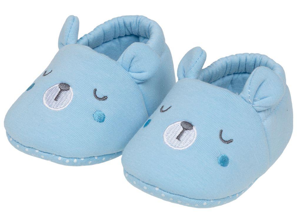 Pantufa Infantil de Algodão Sapatilha Urso Azul Antiderrapante