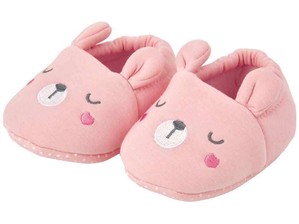 Pantufa Infantil de Algodão Sapatilha Urso Rosa Antiderrapante