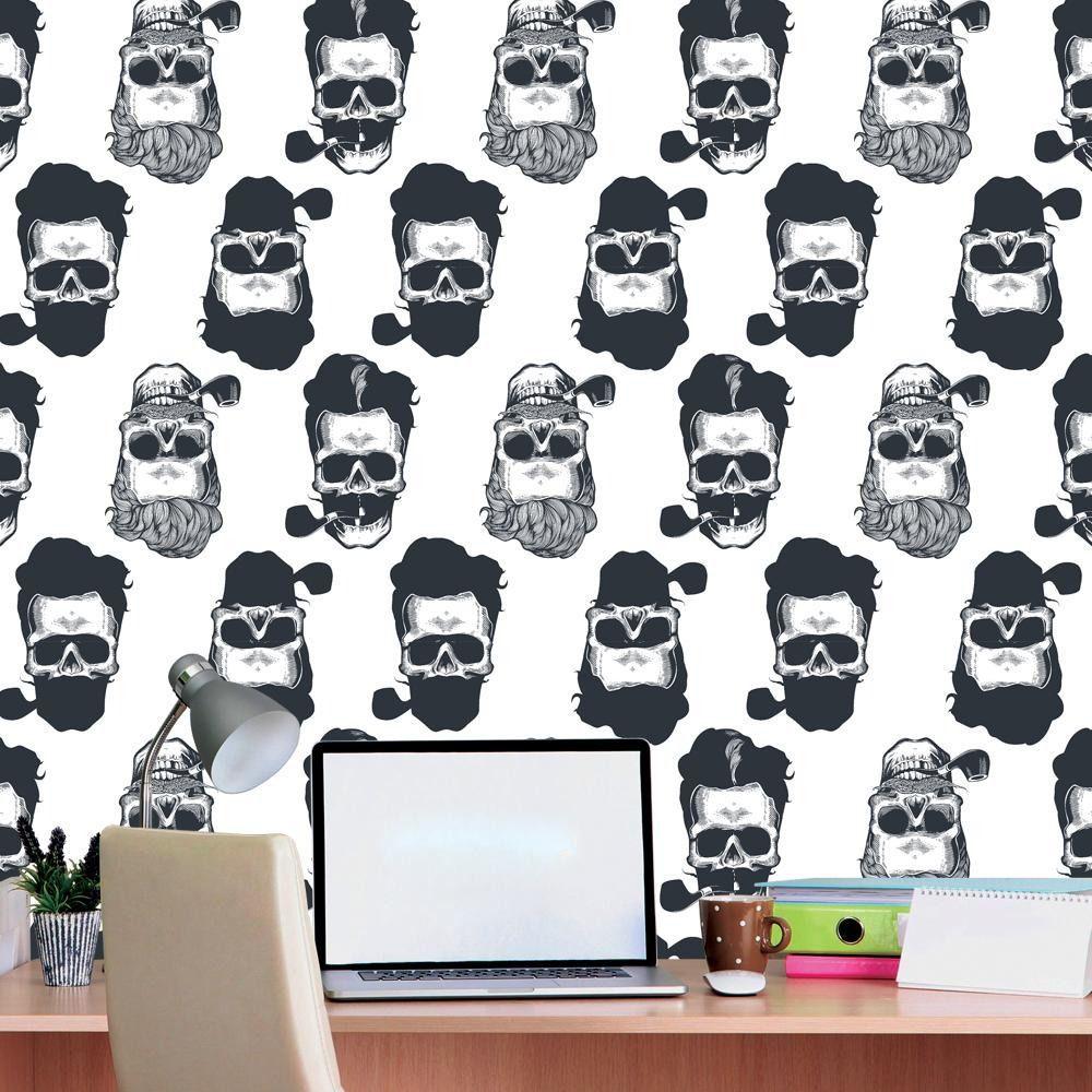 Papel De Parede Caveira Caveiras Rock Preto Branco Barber Shop Masculino Adesivo Vinilico 10 Mts Toque Pop Papel De Parede Magazine Luiza