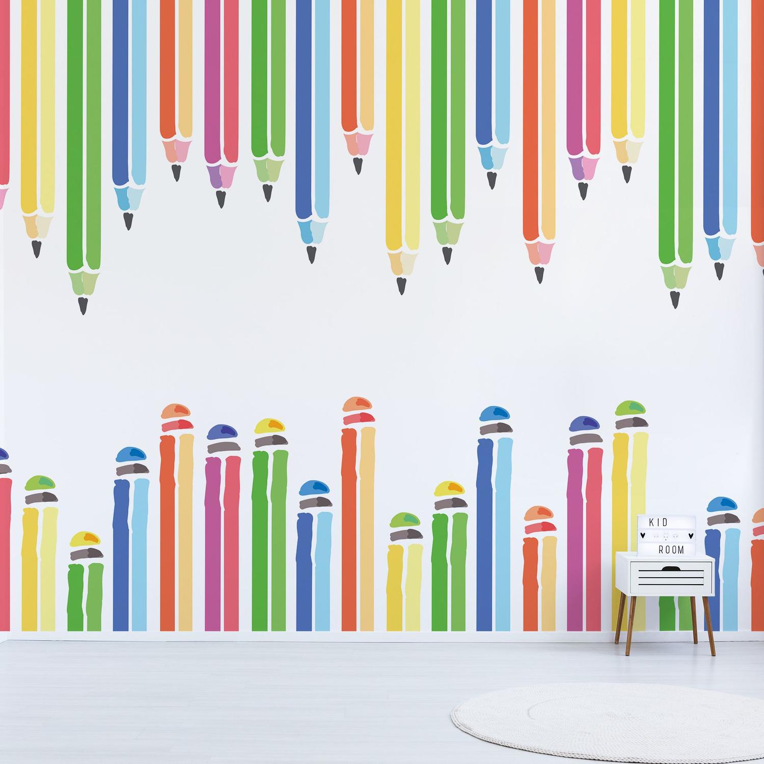Papel de Parede Painel Lápis de Cor Aquarela 6 rolos - 9m² - Quartinhos ...