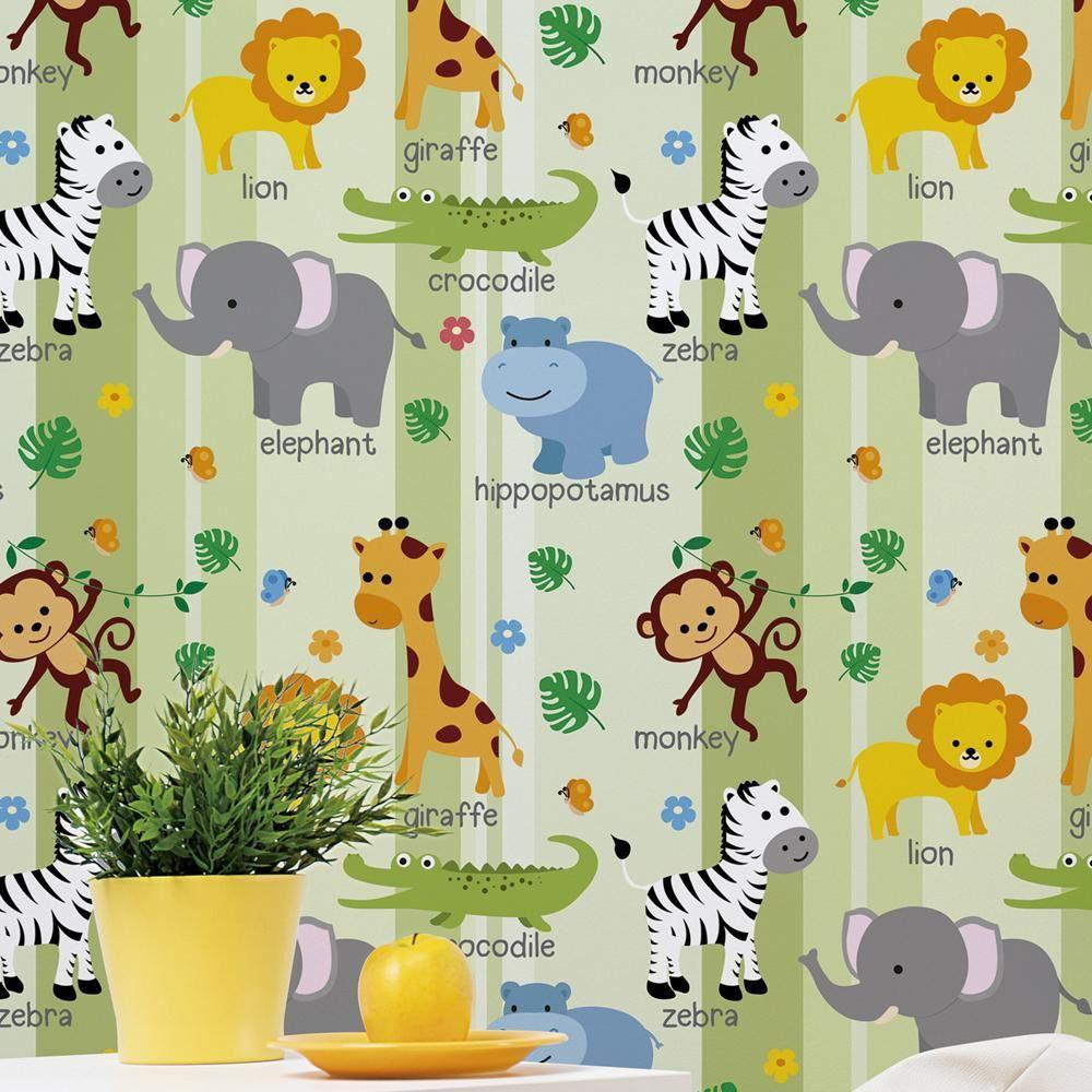 Papel De Parede Safari Animal Bichos Zoo Verde Infantil Quarto Menino Bebe Crianca Adesivo 10 Mts Toque Pop Papel De Parede E Acessorios Magazine Luiza