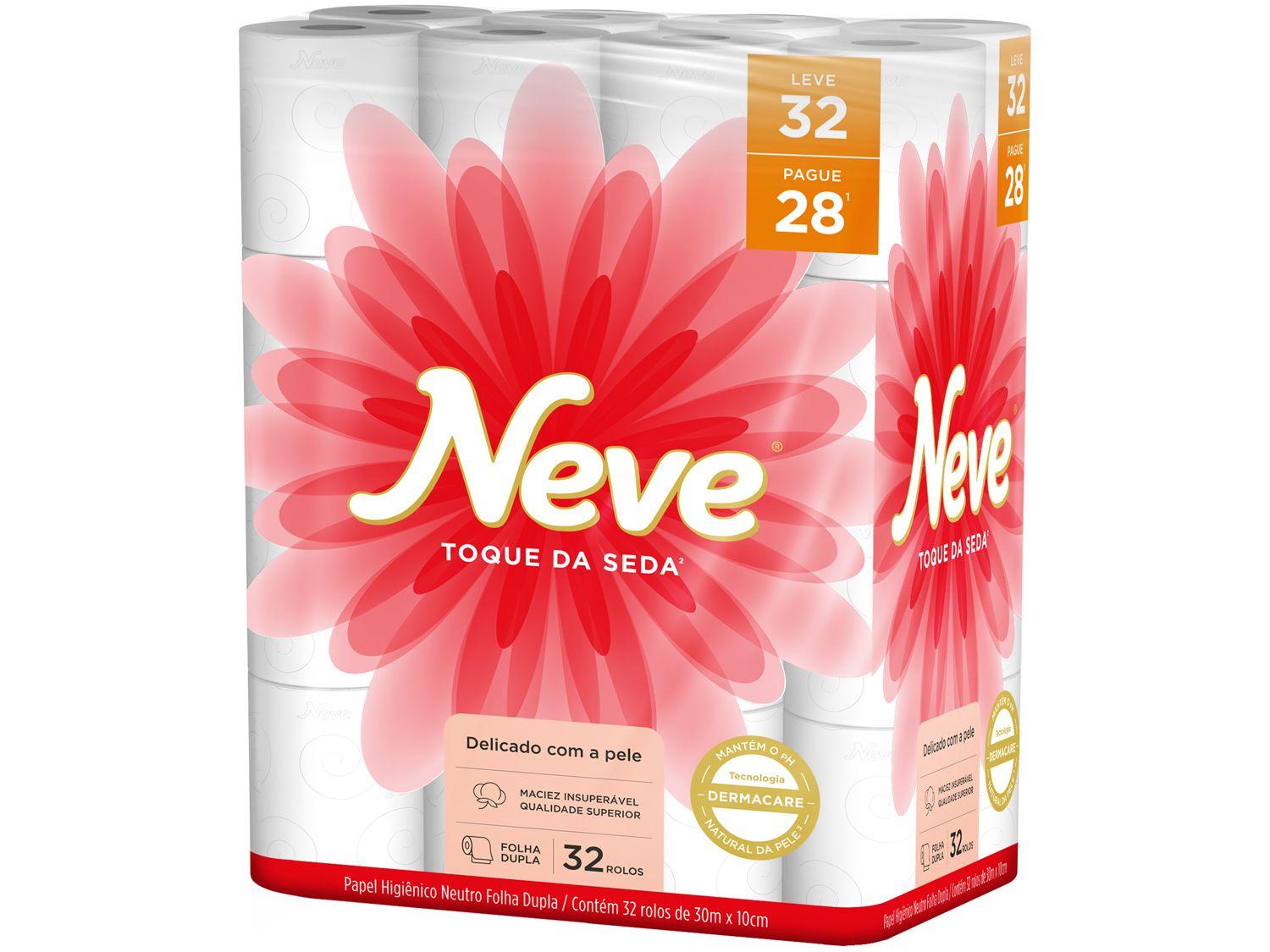 Papel Higiênico Folha Dupla Neve Toque de Seda 32 Rolos 30m