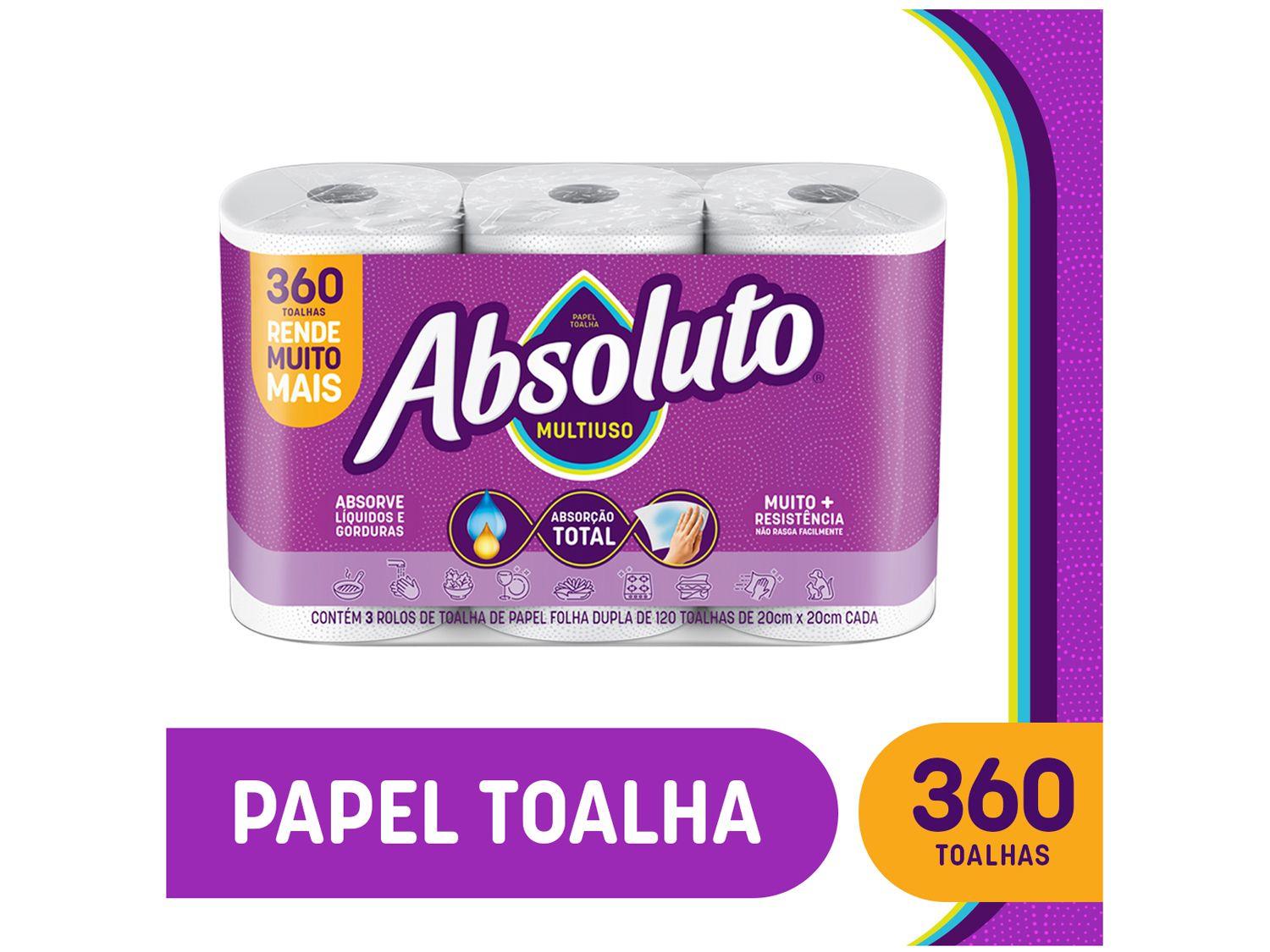 Papel Toalha Folha Dupla Bracell Absoluto 3 Rolos 360 Folhas