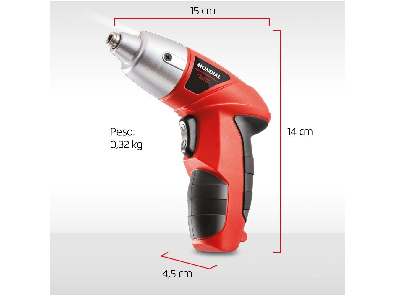 Parafusadeira Mondial a Bateria 4,8V 1,4" Reversível com Maleta 47 Peças Power Tools FPF-05M