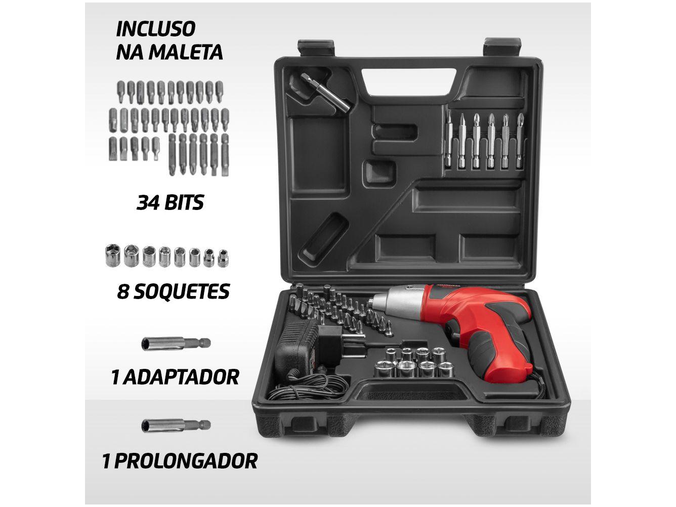 Parafusadeira Mondial a Bateria 4,8V 1,4" Reversível com Maleta 47 Peças Power Tools FPF-05M