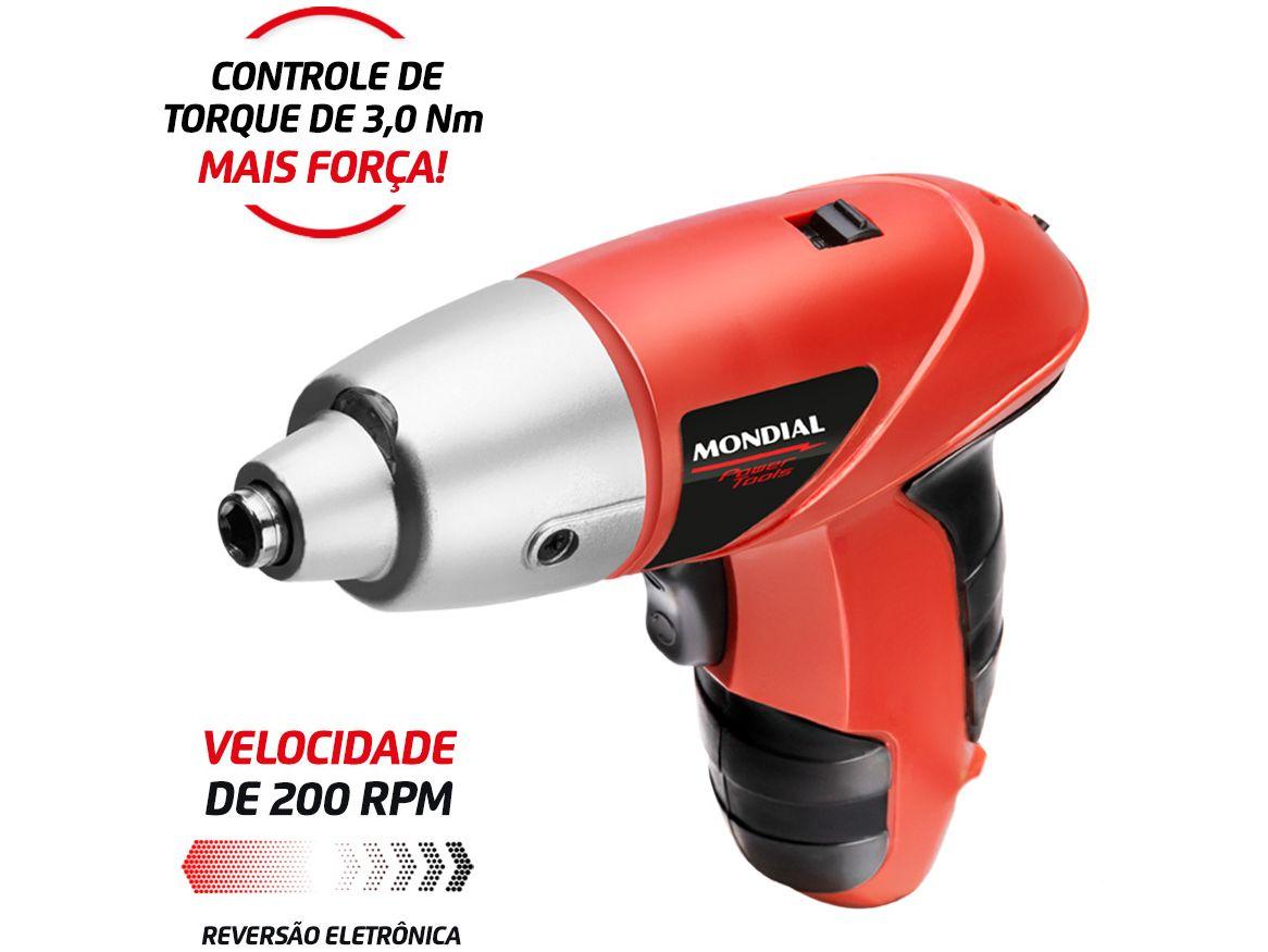 Parafusadeira Mondial a Bateria 4,8V 1,4" Reversível com Maleta 47 Peças Power Tools FPF-05M