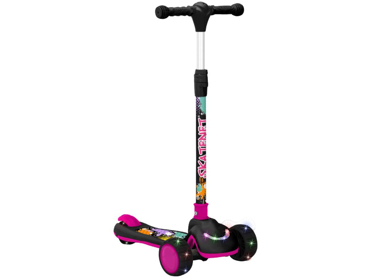 Patinete Infantil 3 Rodas Bandeirante Skatenet Preto e Rosa