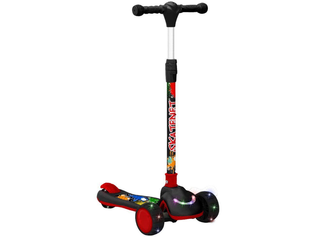 Patinete Infantil 3 Rodas Bandeirante Skatenet Preto e Vermelho