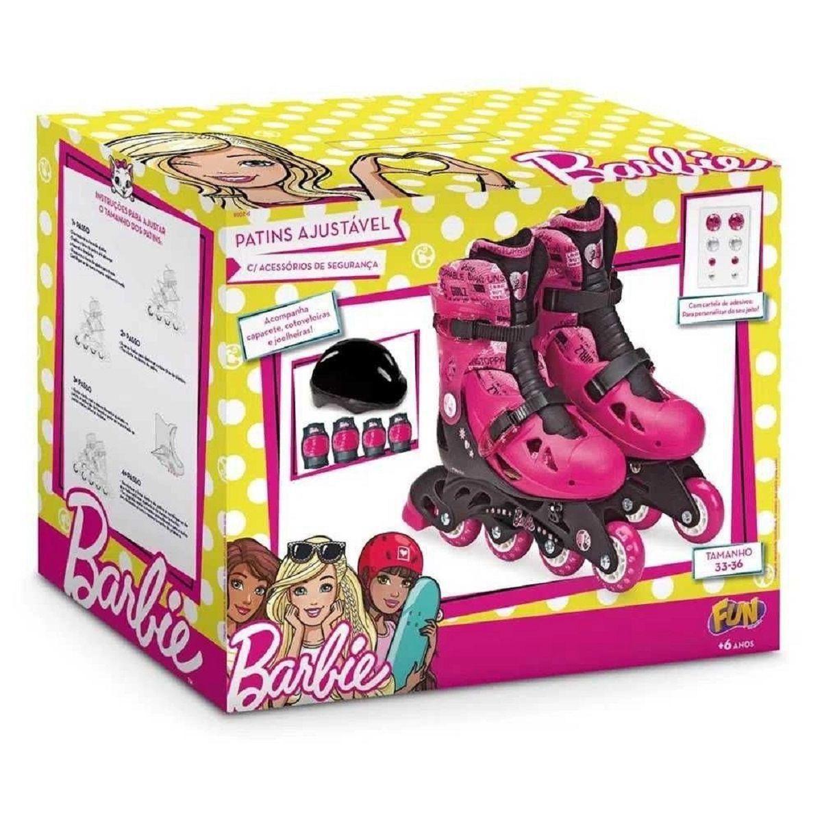 Patins ajustável 33 a 36 Barbie - Fun F00108 - Patins 4 Rodas Infantil ...