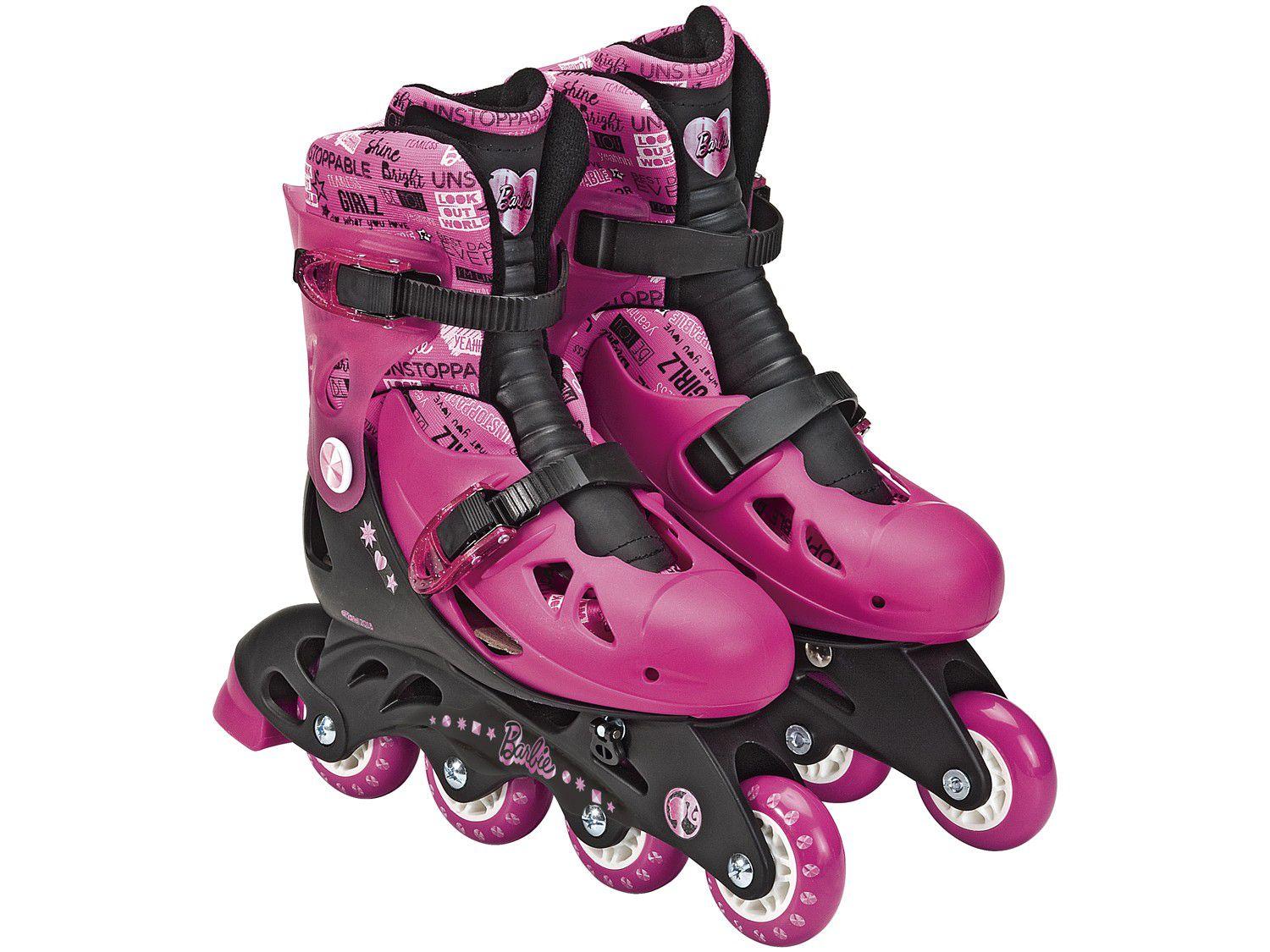 Patins In Line Infantil Barbie Fun Rosa e Preto com Acessórios