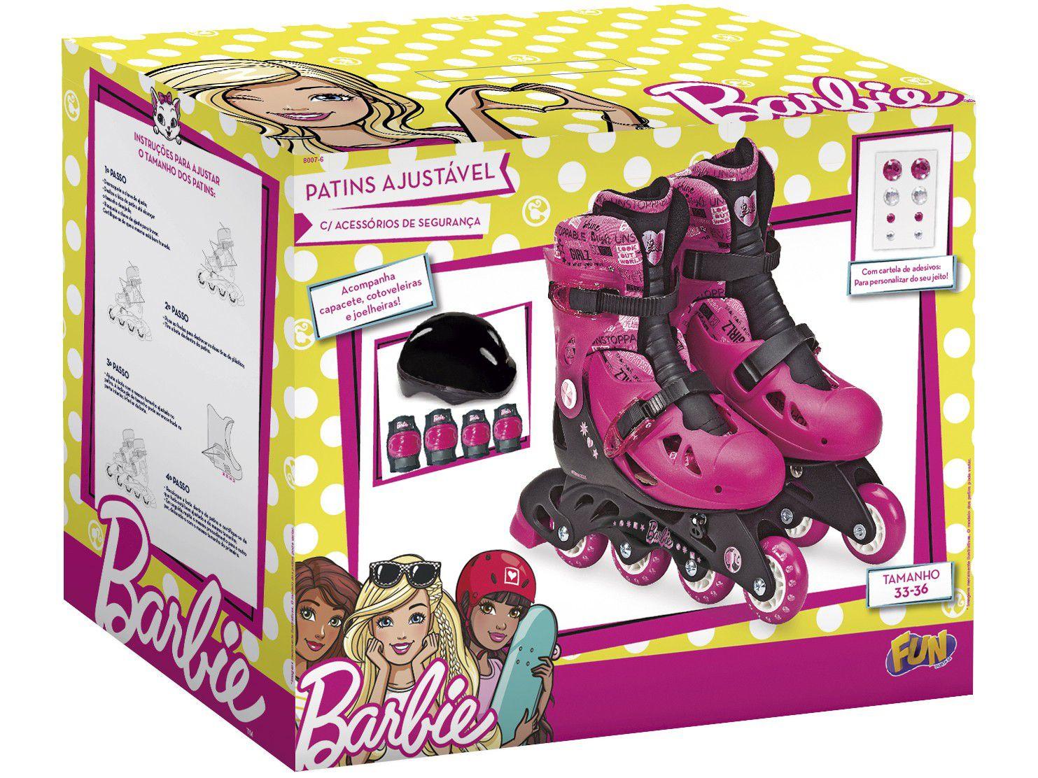 Patins In Line Infantil Fun Barbie Rosa e Preto - com Acessórios ...