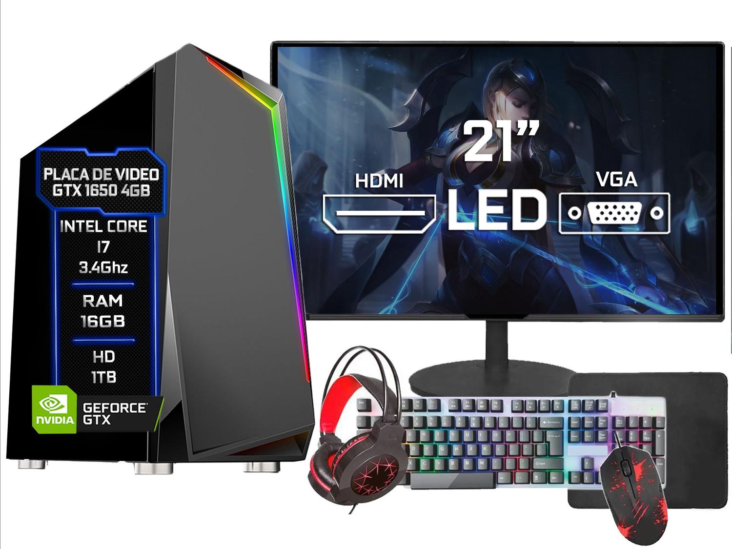 Pc Gamer Completo I7 16gb Ssd Monitor + Kit Game Full Hd