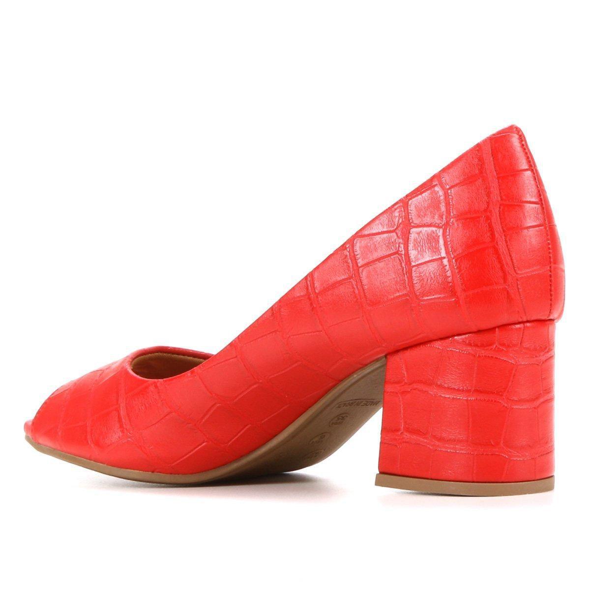 Peep Toe Griffe Salto Grosso Croco - Calçados Femininos - Magazine Luiza
