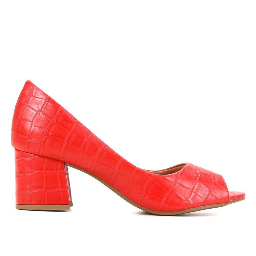 peep toe salto grosso vermelho
