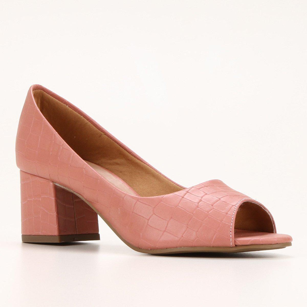 Peep Toe Griffe Salto Grosso Croco - Calçados Femininos - Magazine Luiza