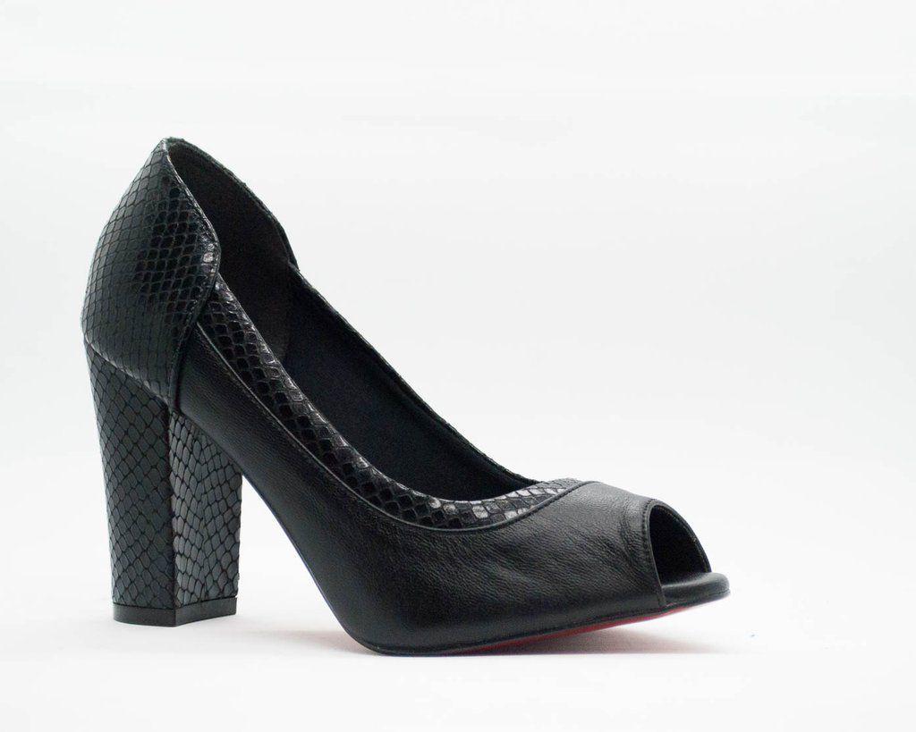 Peep Toe Salto Bloco 10cm Sola Vermelha Lagarto Preto CBK - CHIBINSKI - Peep  Toe - Magazine Luiza