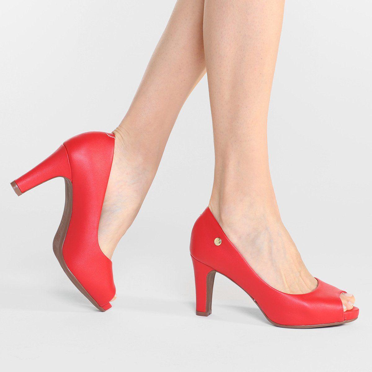 Peep Toe Sapato Vizzano Salto Grosso Vermelho Toe Vizzano Salto