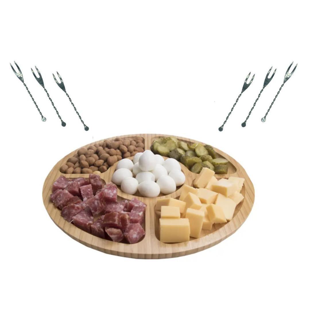 Kit Petisqueira com 5 divisórias 2 Garfinhos de Bambu
