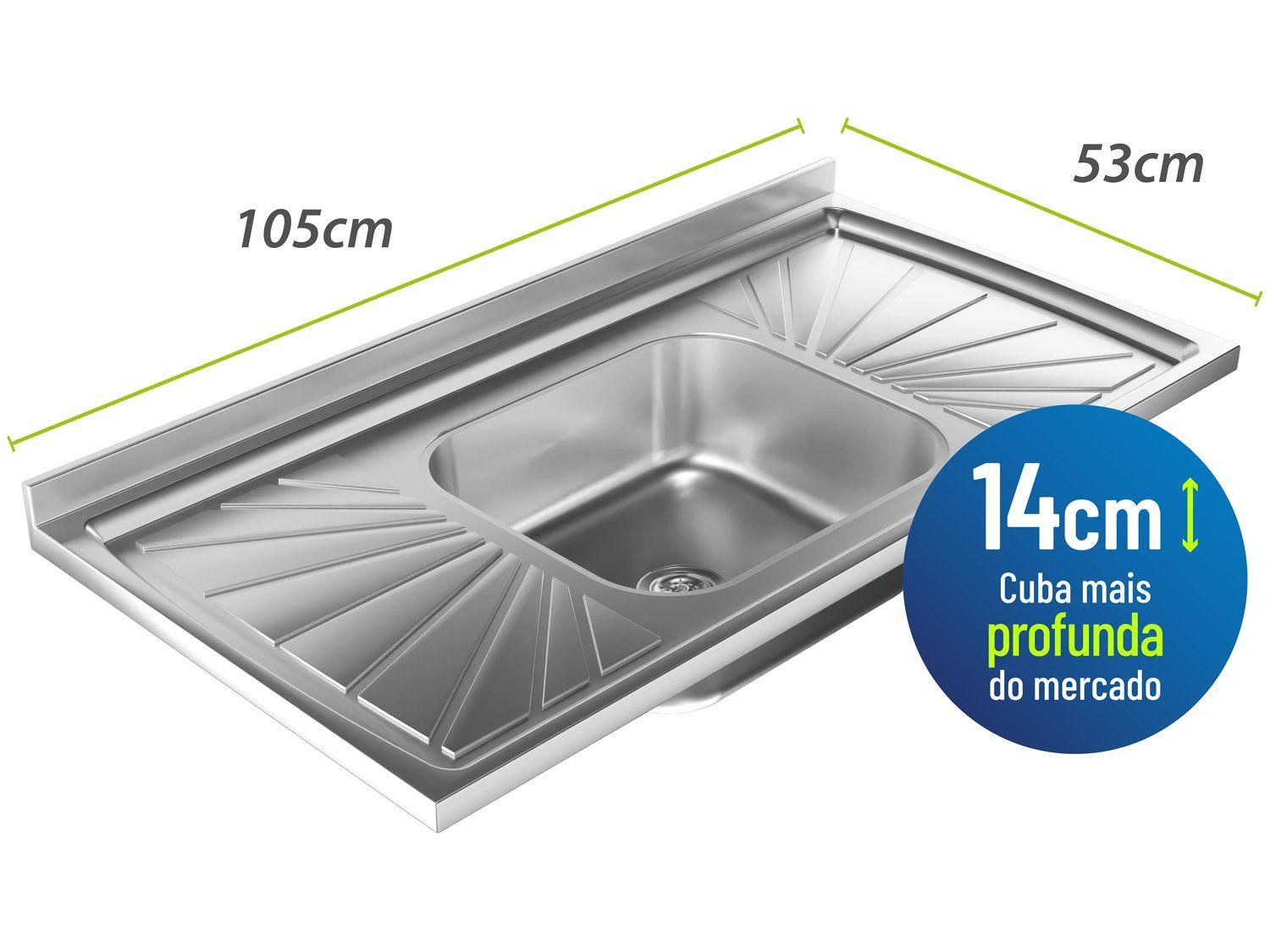 Pia de Cozinha Com Válvula Inox GNX 105x14x53cm PIA10001