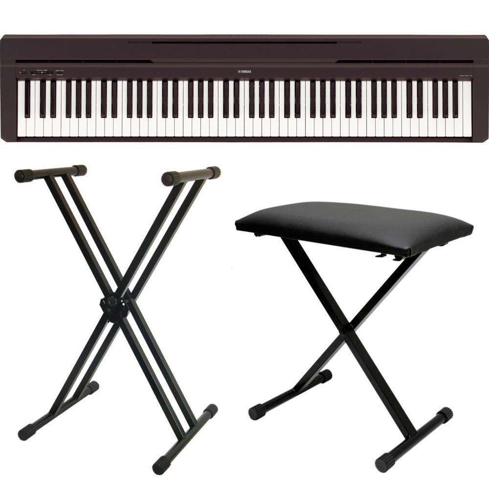 Piano Digital Yamaha P45 Preto com Fonte + Banco + Estante Piano
