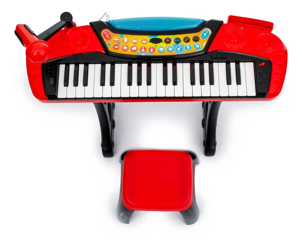 Piano teclado brinquedo infantil microfone musical com banco Clearance