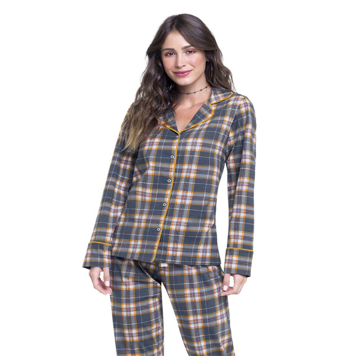 Pijama americano feminino botão xadrez mãe frio - VEGGI - Pijama Feminino -  Magazine Luiza