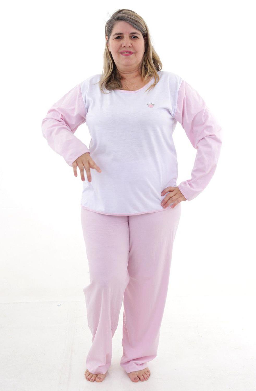 Pijama Feminino Longo Malha Fria Plus Size - Soneca \u0026 Cia - Pijama Plus  Size Feminino - Magazine Luiza